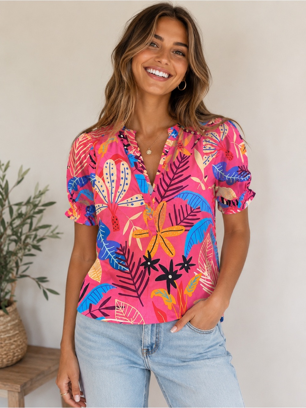 Maude Vivante PINK PALMS AMY TOP women’s size medium sold out $110